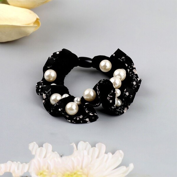 2 pcs Floral Ruffle Pearl Elastic Hair Scrunchie_img_1