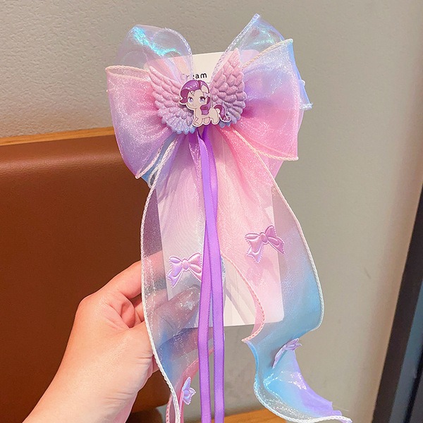 Unicorn Angel Bow Long Ribbon Hair Clip_img_1