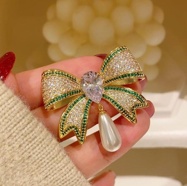 Full Diamond Bow Brooch