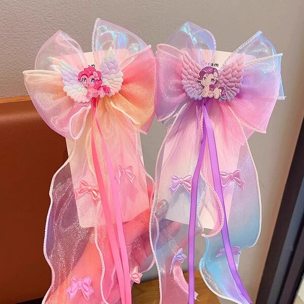Unicorn Angel Bow Long Ribbon Hair Clip_img_0