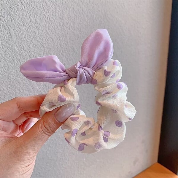 Polka Dot Bow Tie Hair Scrunchies Set 3 pcs_img_1