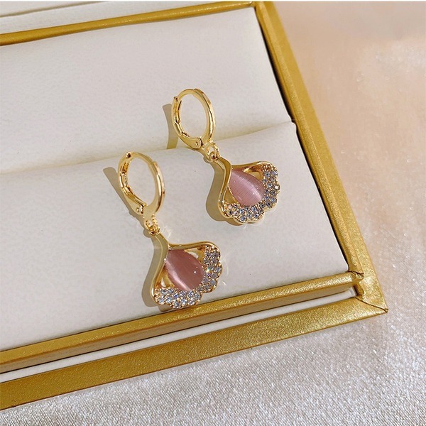 Cat's Eye Stone Ginkgo Leaf Earrings_img_3