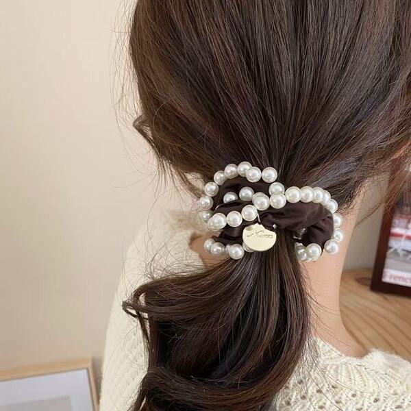 Premium Pearl Beaded Velvet Hair Scrunchie_img_4