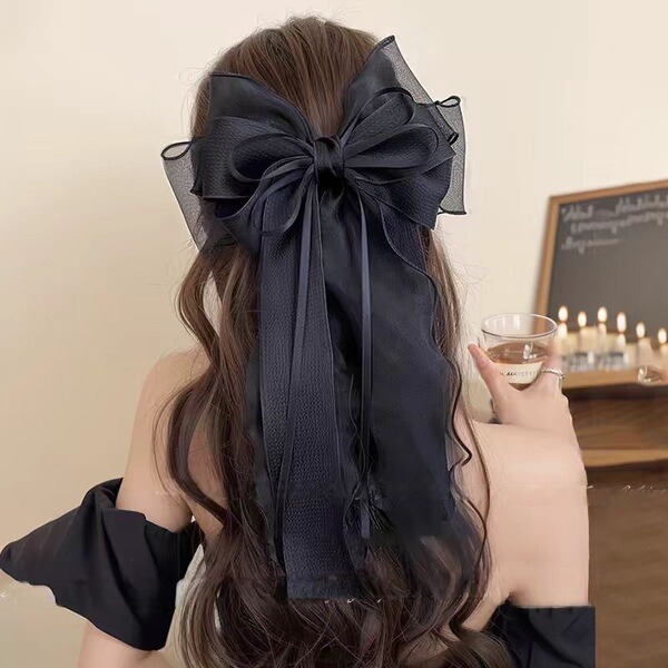 Double Layer Mesh & Satin Bow Hair Clip_img_2