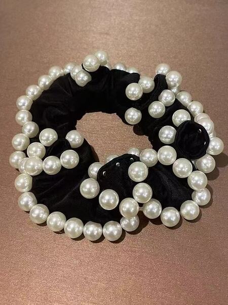 Premium Pearl Beaded Velvet Hair Scrunchie