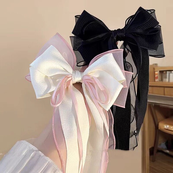 Double Layer Mesh & Satin Bow Hair Clip_img_1