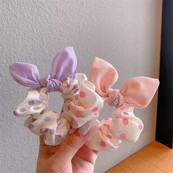 Polka Dot Bow Tie Hair Scrunchies Set 3 pcs_img_2