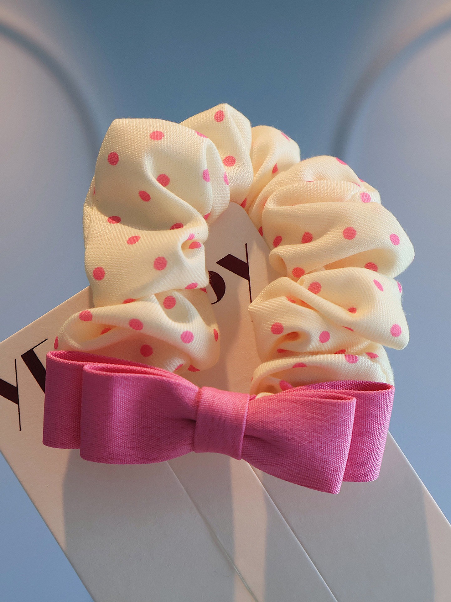 Pink Polka Dot Bow Hair Scrunchie