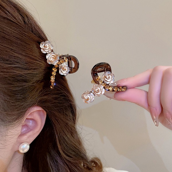 White Rose Rhinestone Mini Hair Claw Clip Set 2 pcs_img_2