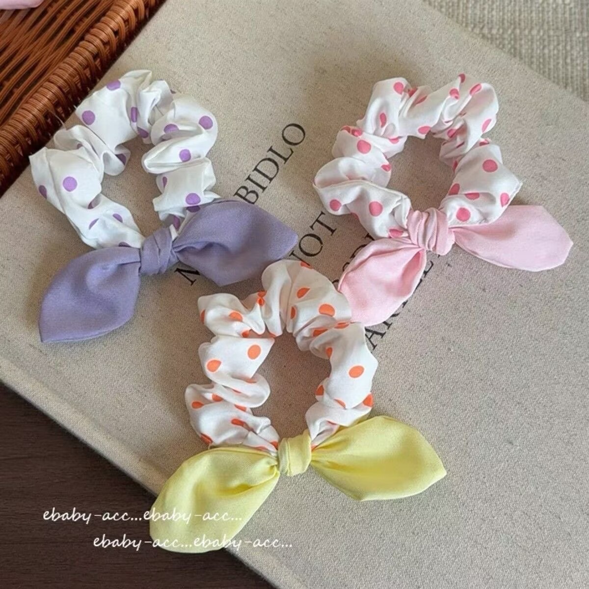 Polka Dot Bow Tie Hair Scrunchies Set 3 pcs_img_4