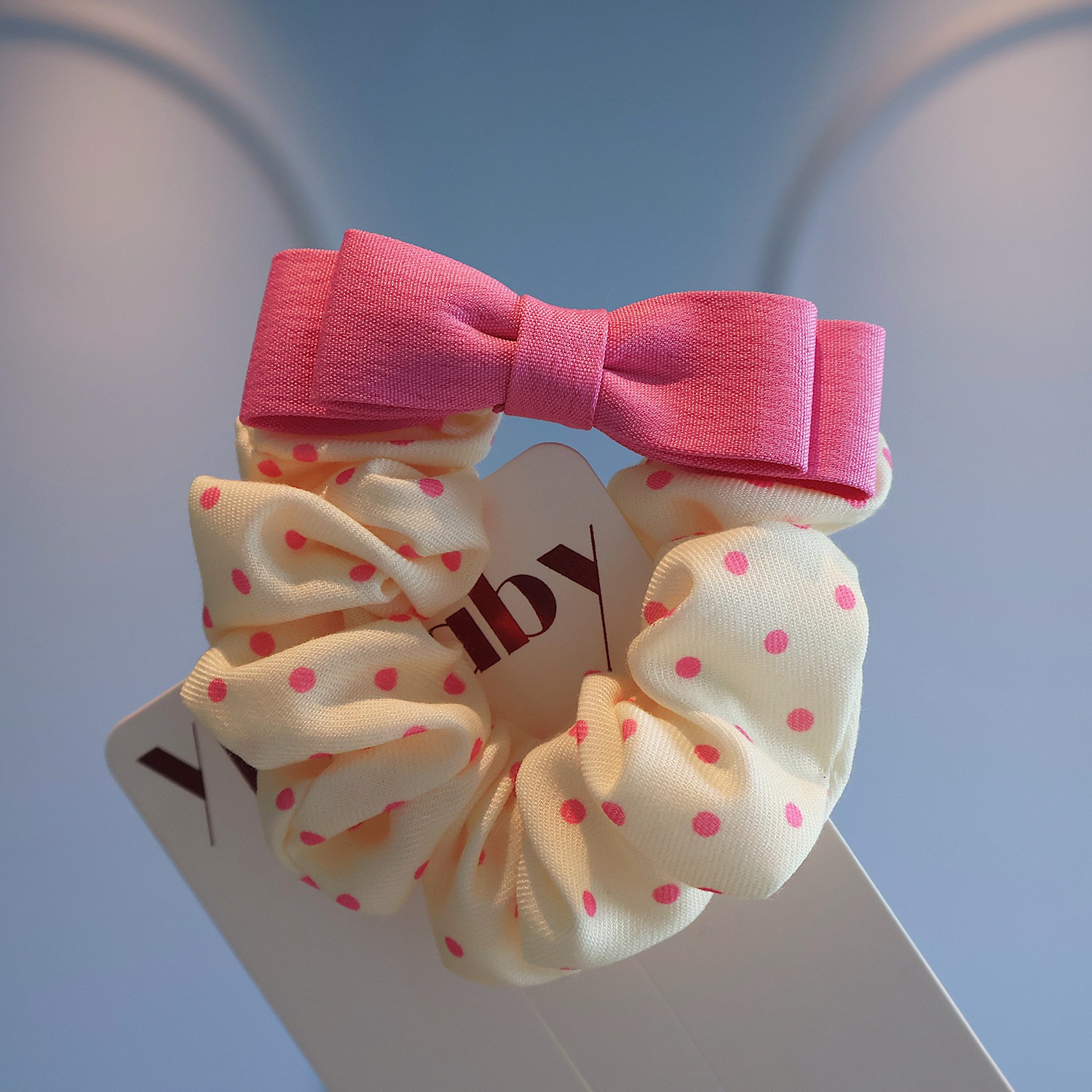 Pink Polka Dot Bow Hair Scrunchie_img_2