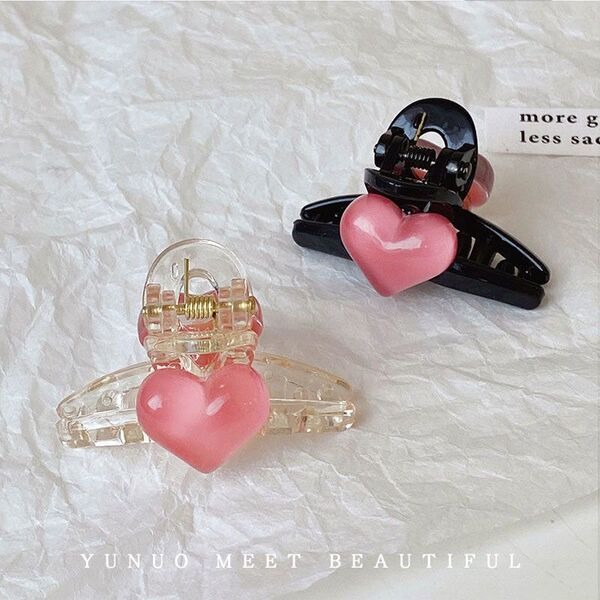 4 pcs Pink Heart Mini Hair Claw Clip Set-_img_3