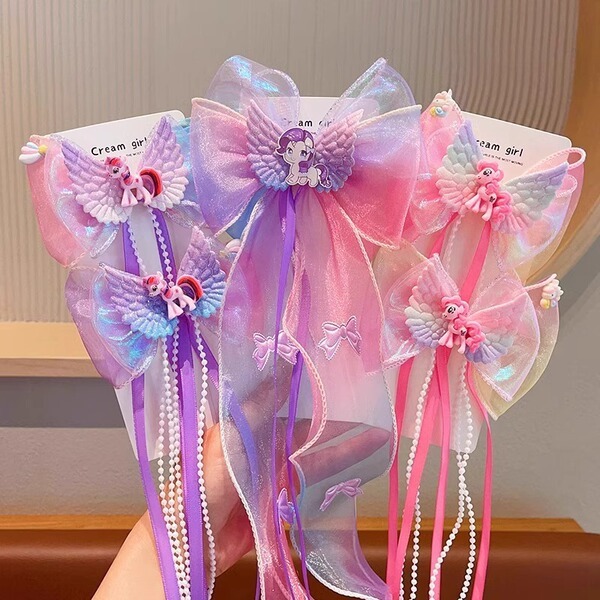 Unicorn Angel Bow Long Ribbon Hair Clip ১ জোড়া_img_0