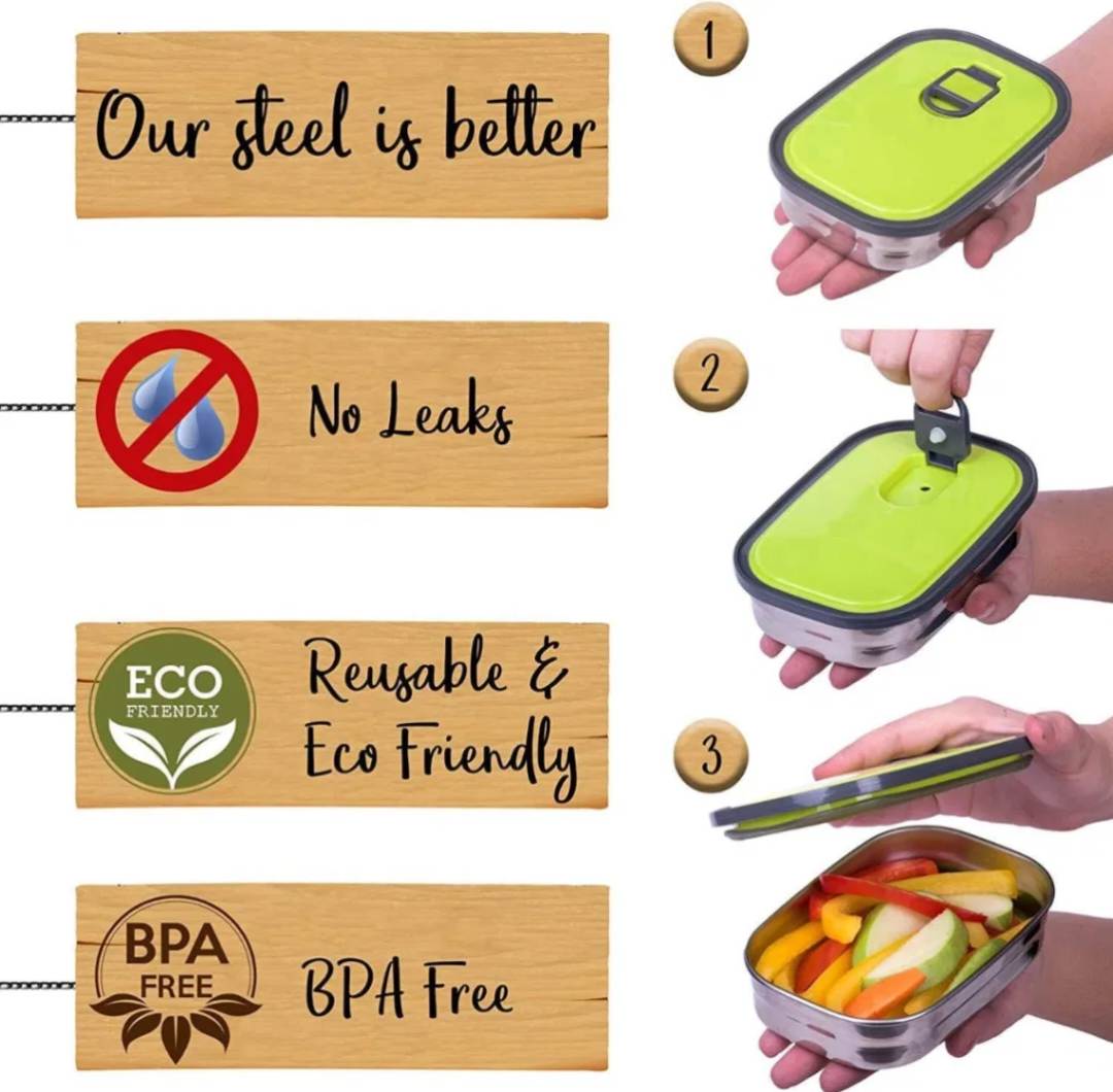 1.1L Rectangle Stainless Steel Food Container/Lunch Box 1 pcs_img_3