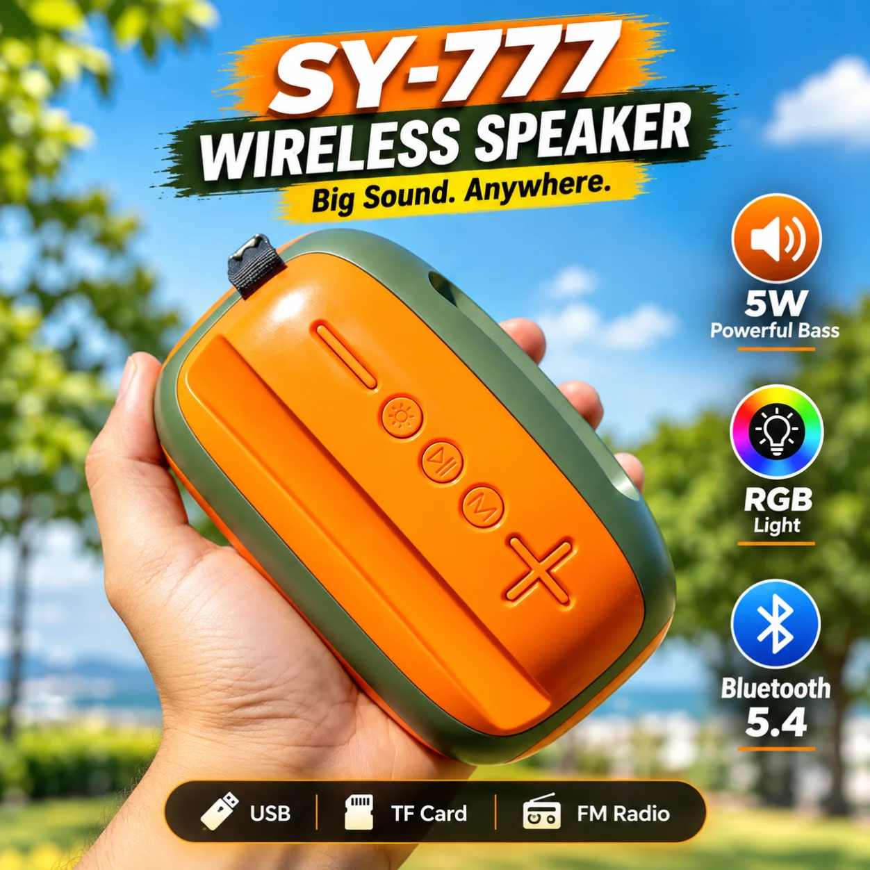 SY-777 RGB Lighting Bluetooth Speaker, USB & SD Card Supported Hi-Fi Sound Deep Bass Speaker With FM Radio_img_2