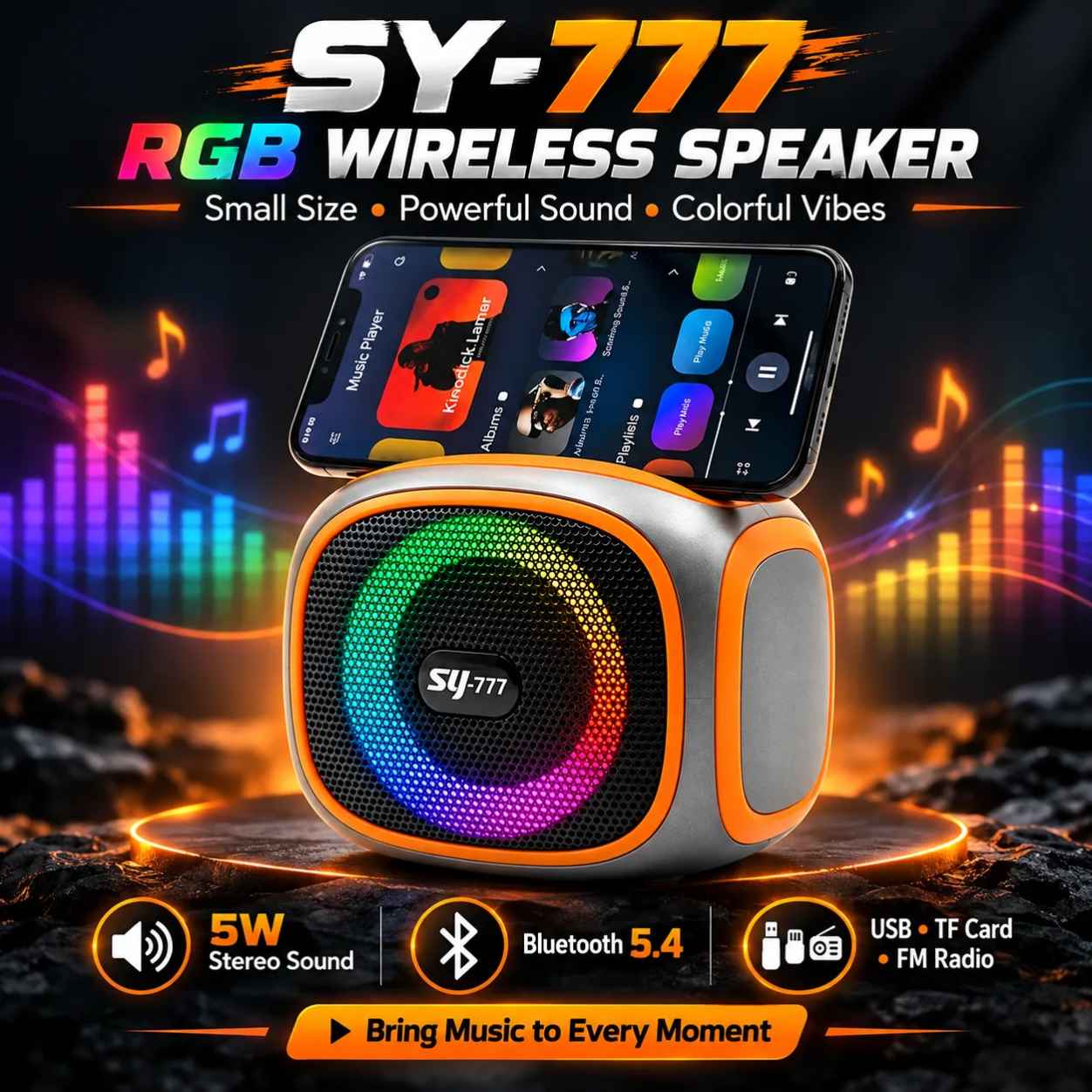 SY-777 RGB Lighting Bluetooth Speaker, USB & SD Card Supported Hi-Fi Sound Deep Bass Speaker With FM Radio_img_0