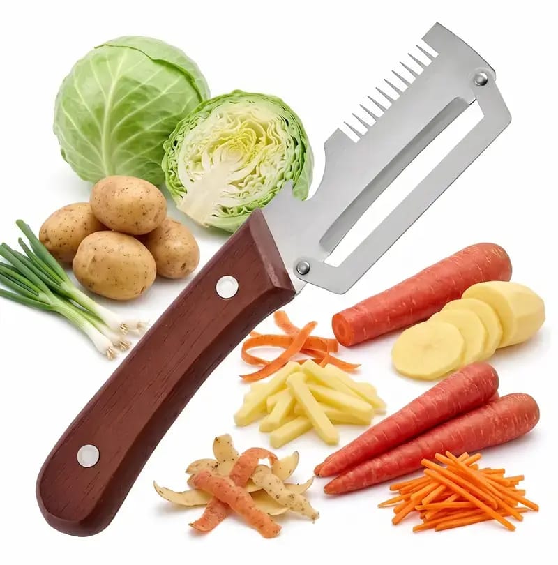 Vegetable Peeler with Bottle Opener, Multifunctional Peeler Multifunctional Stainless Steel Vegetable Peeler with Bottle Opener Double Comb Tooth Onion Cutter – Kitchen Herb Vegetable Tool for Easy Food Prep_img_0