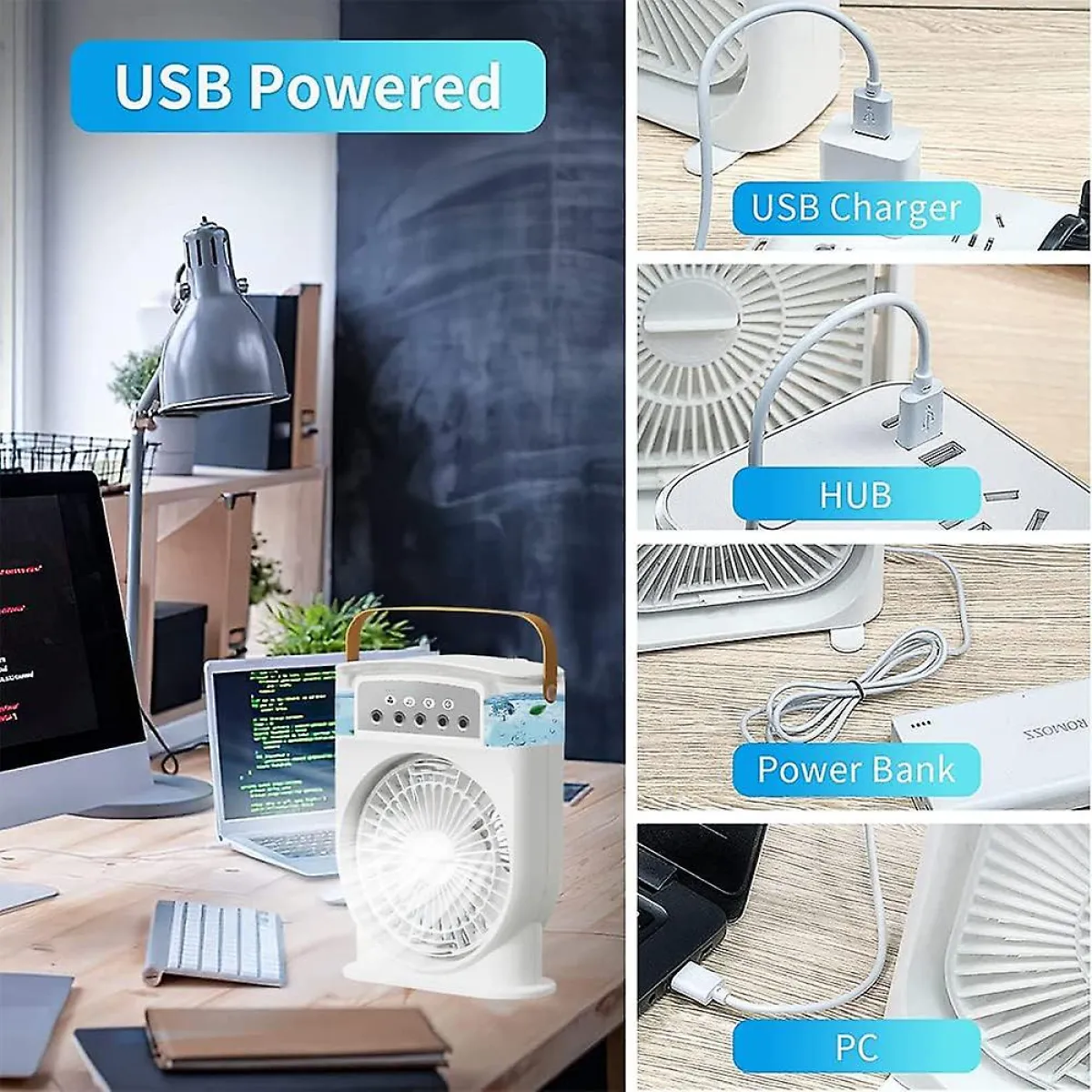 3 In 1 Air Cooling USB Fan with LED Night Light Water Fan - Image 7