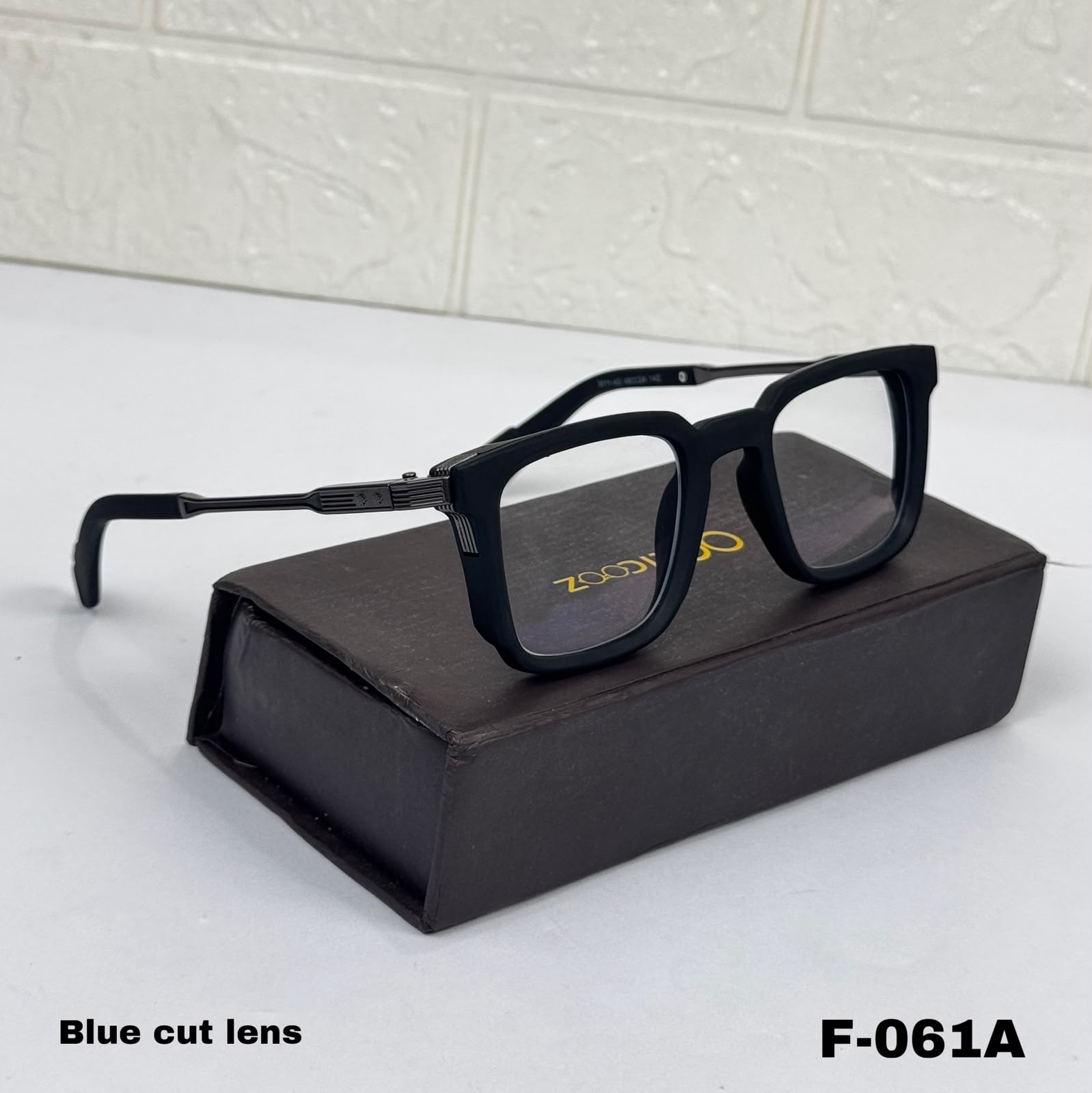 F-061A Premium Black Square Blue Cut Eyewear