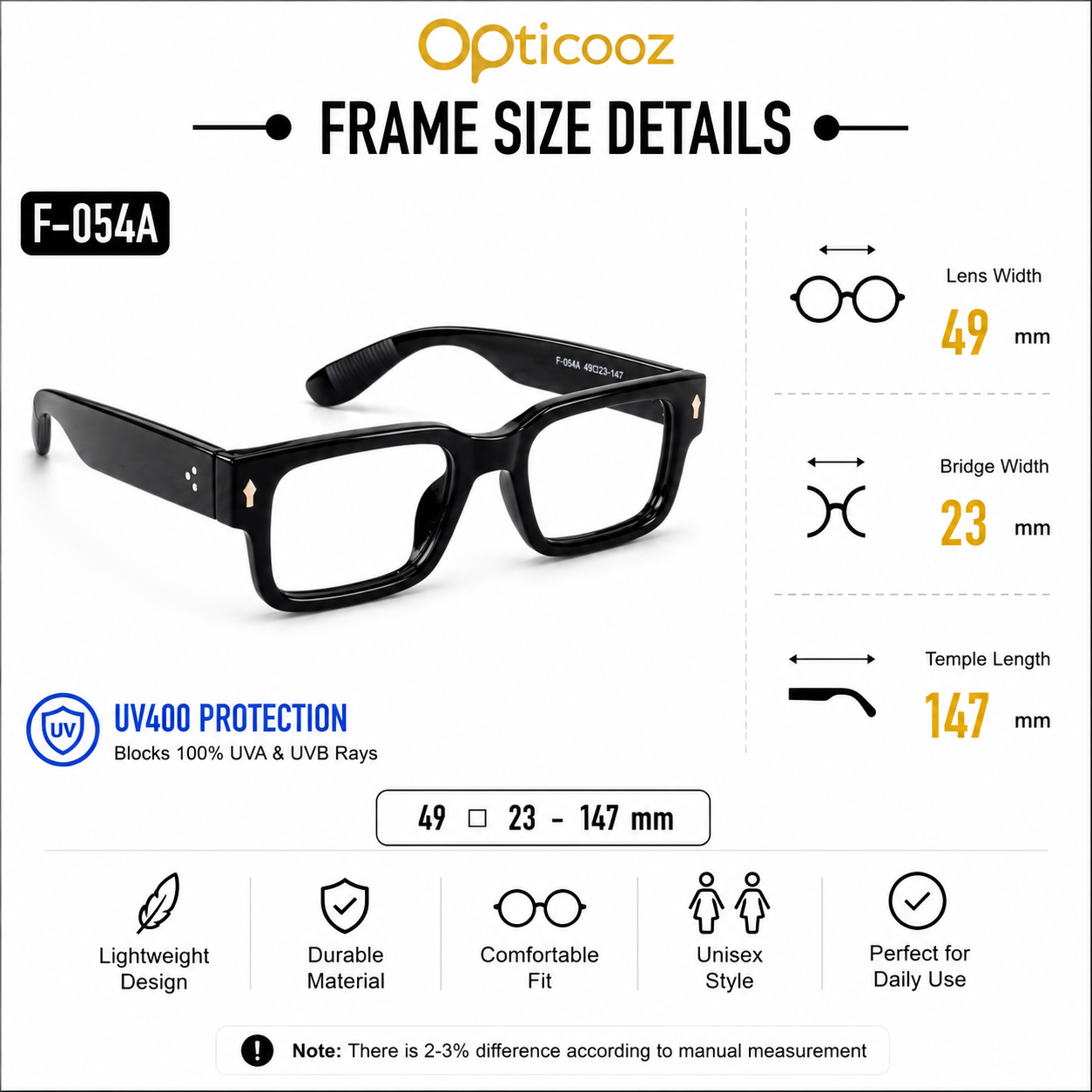 F - 054A Premium Glossy Black Square Optical Frame_img_4