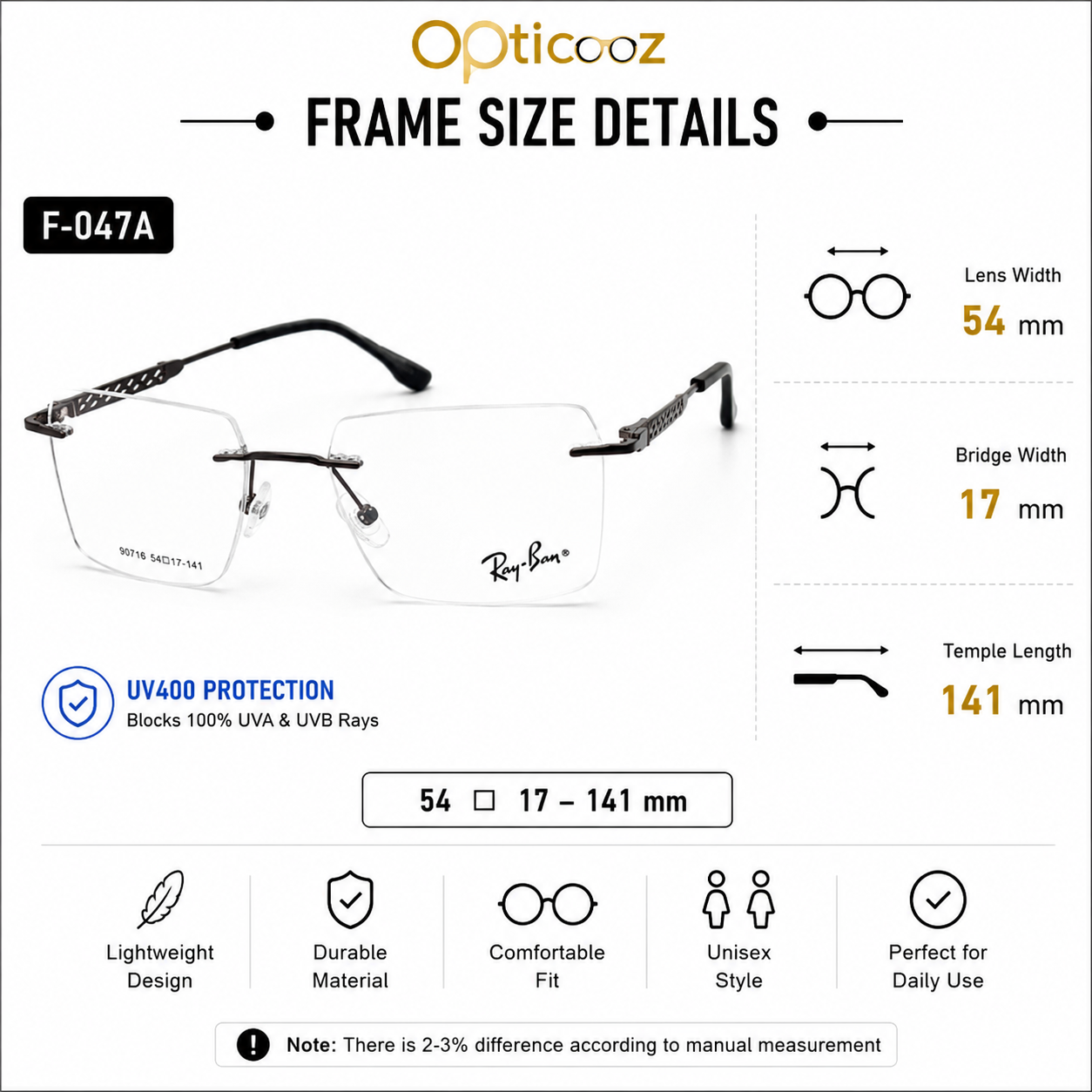 F-047A Premium Rimless Square Optical Frame_img_3
