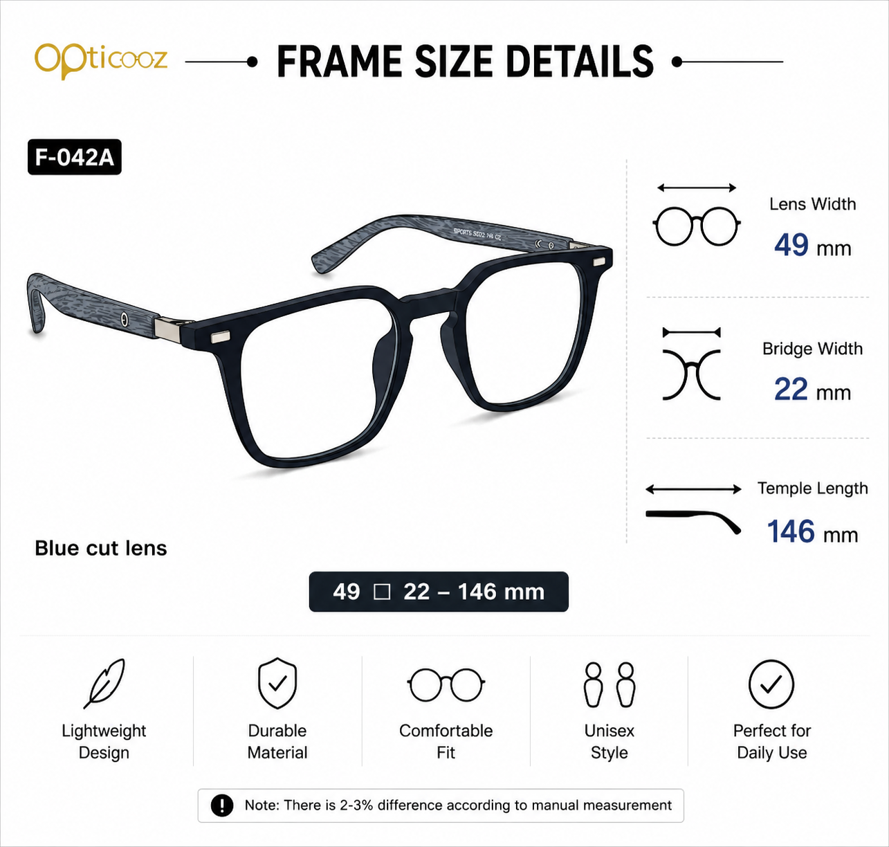 F-042A Modern Square Blue Cut Eyeglass_img_2