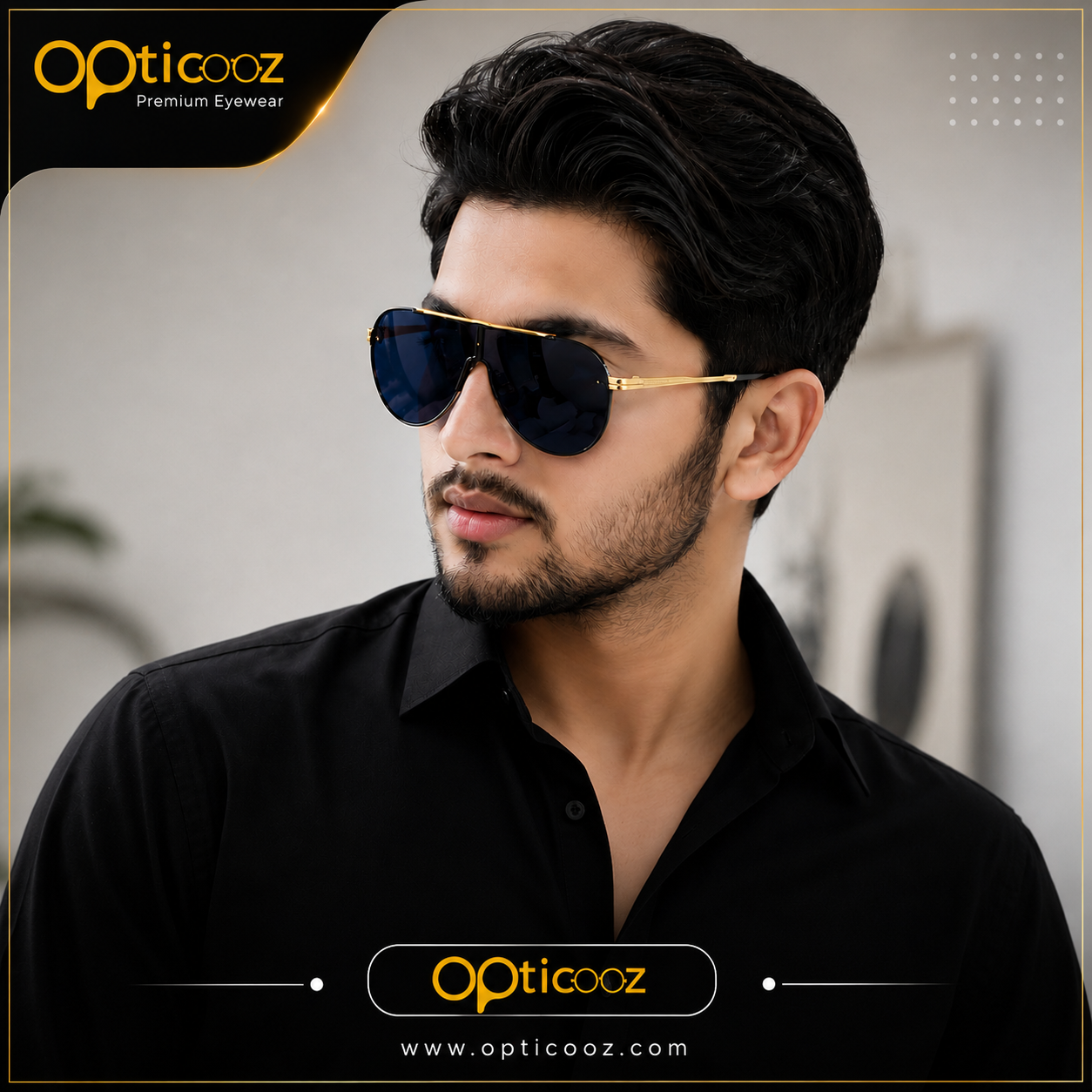 S-010A Oversized Rimless Shield Sunglass – Gold & Black