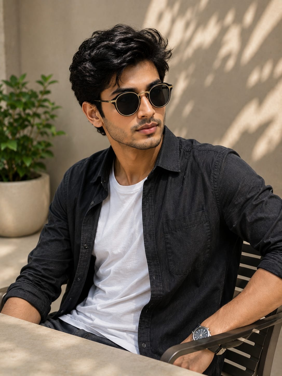S - 069 Premium Round Black & Gold Sunglasses_img_1