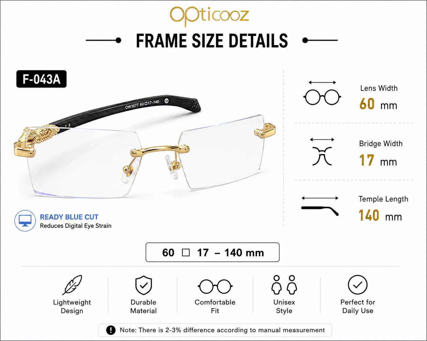 F-043A Premium Rimless Blue Cut Eyeglass_img_6
