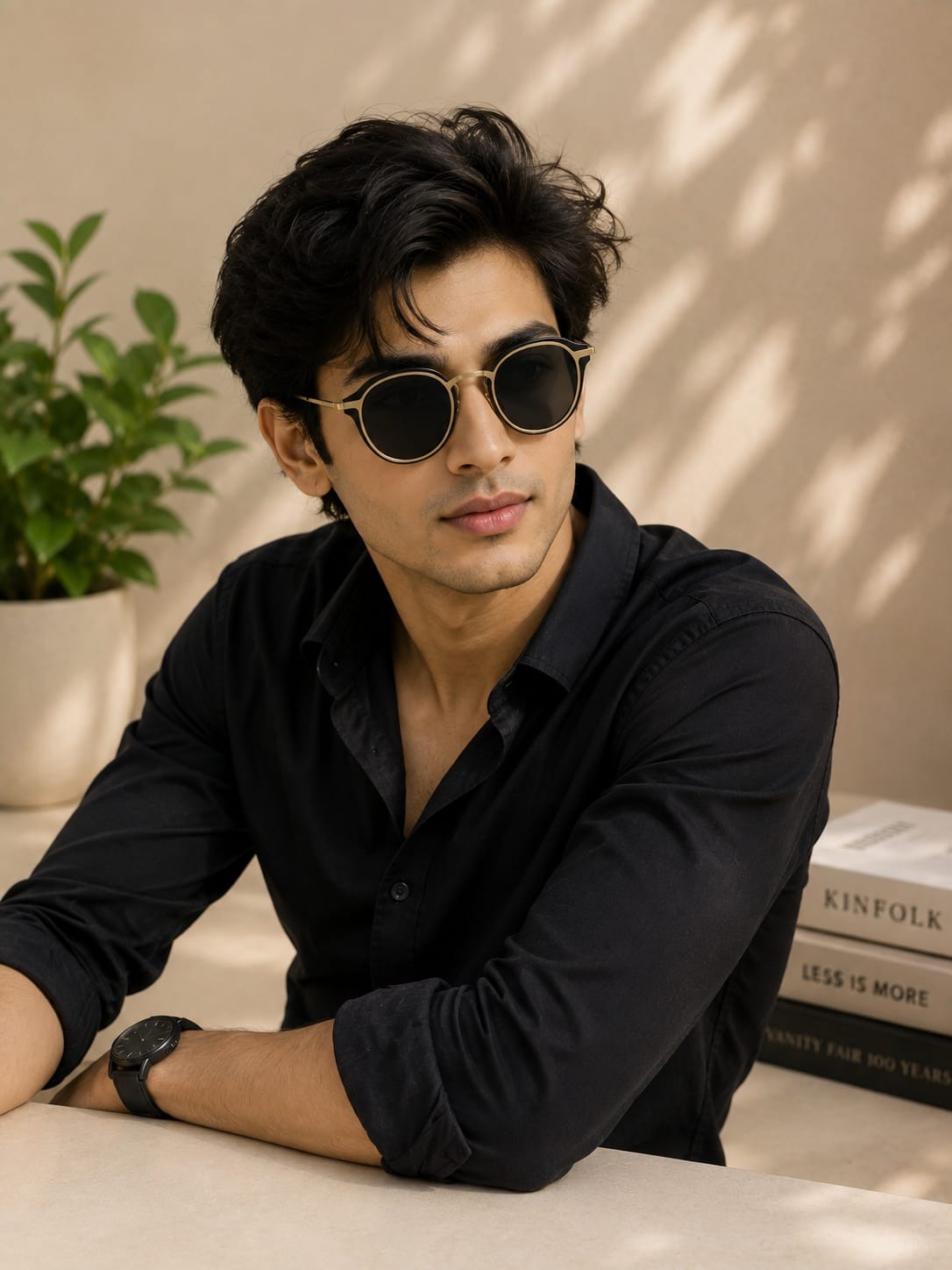 S - 069 Premium Round Black & Gold Sunglasses_img_5