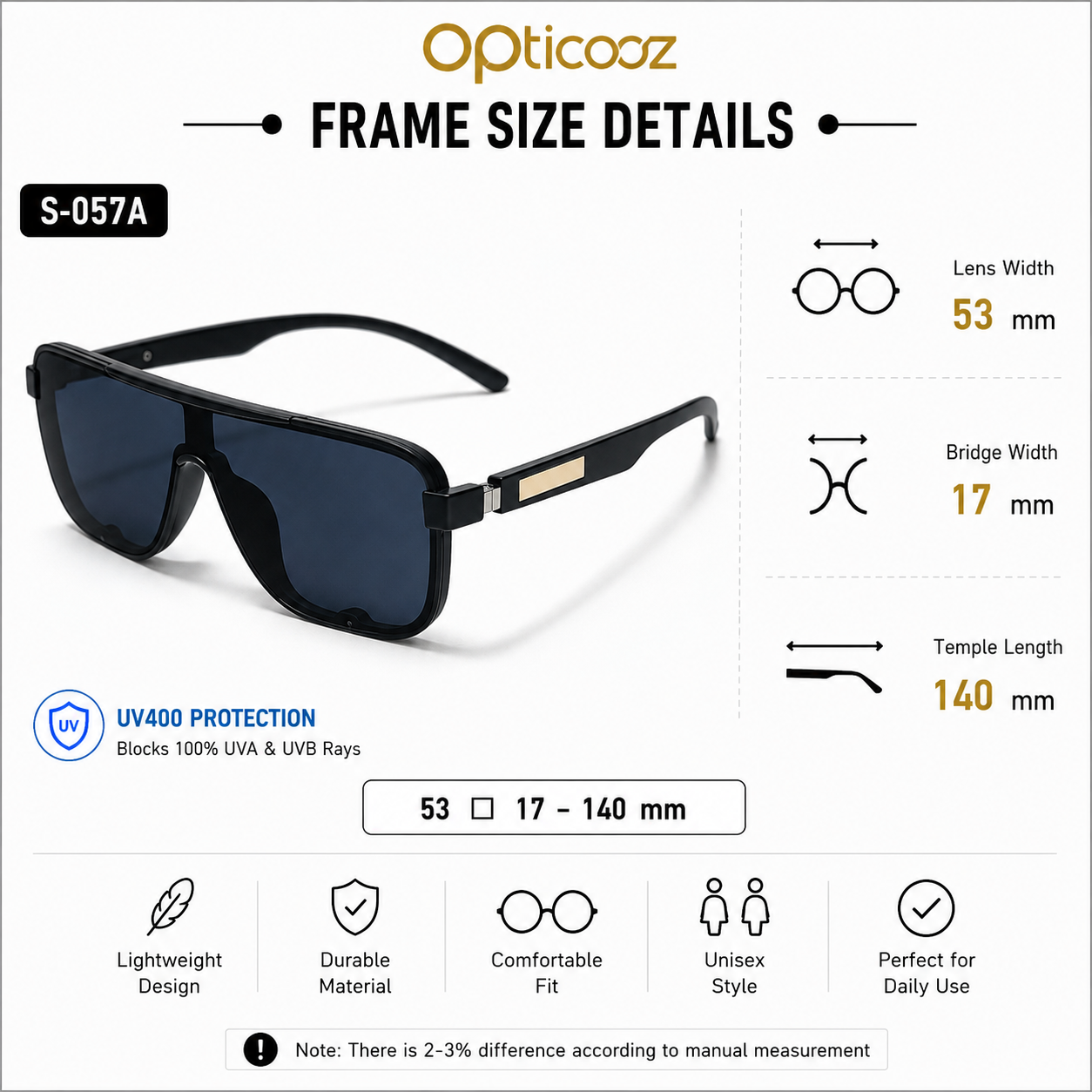 S-057A Premium Black Square Sunglass_img_2