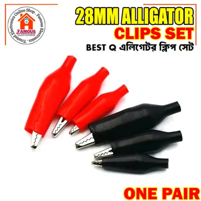 1 Pair Alligator Clips (Red & Black) | 28mm Plastic Boot Electrical Test Clamps | Battery & Multimeter Crocodile Claws_img_3