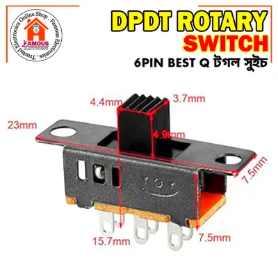 1PCS High Knob 6 Pin 3 Position DPDT Panel Slide Switch 0.5A 50V DC_img_3
