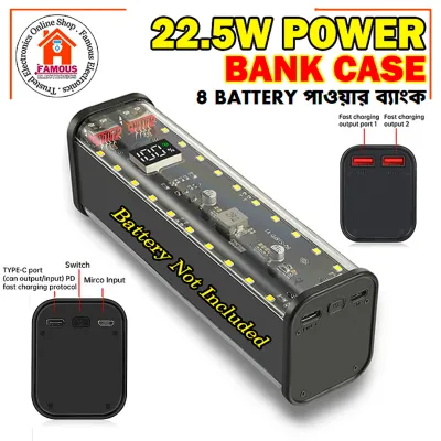 8*18650 Power Bank Case 22.5W Fast Charging Power Bank Case 18650 LED USB C Micro USB Ports Battery Storage Box For Huawei Xiaomi_img_1