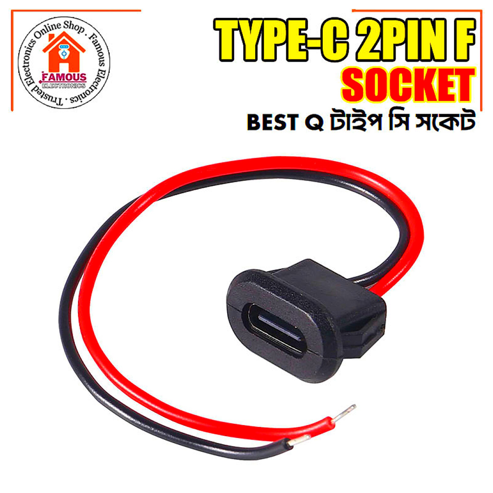 Type-C 2-Pin Female Socket with Wire