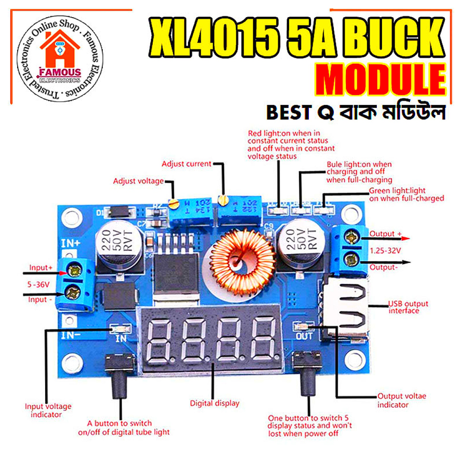 HW-514 (XL4015) 75W 5A DC-DC USB Buck Module_img_3
