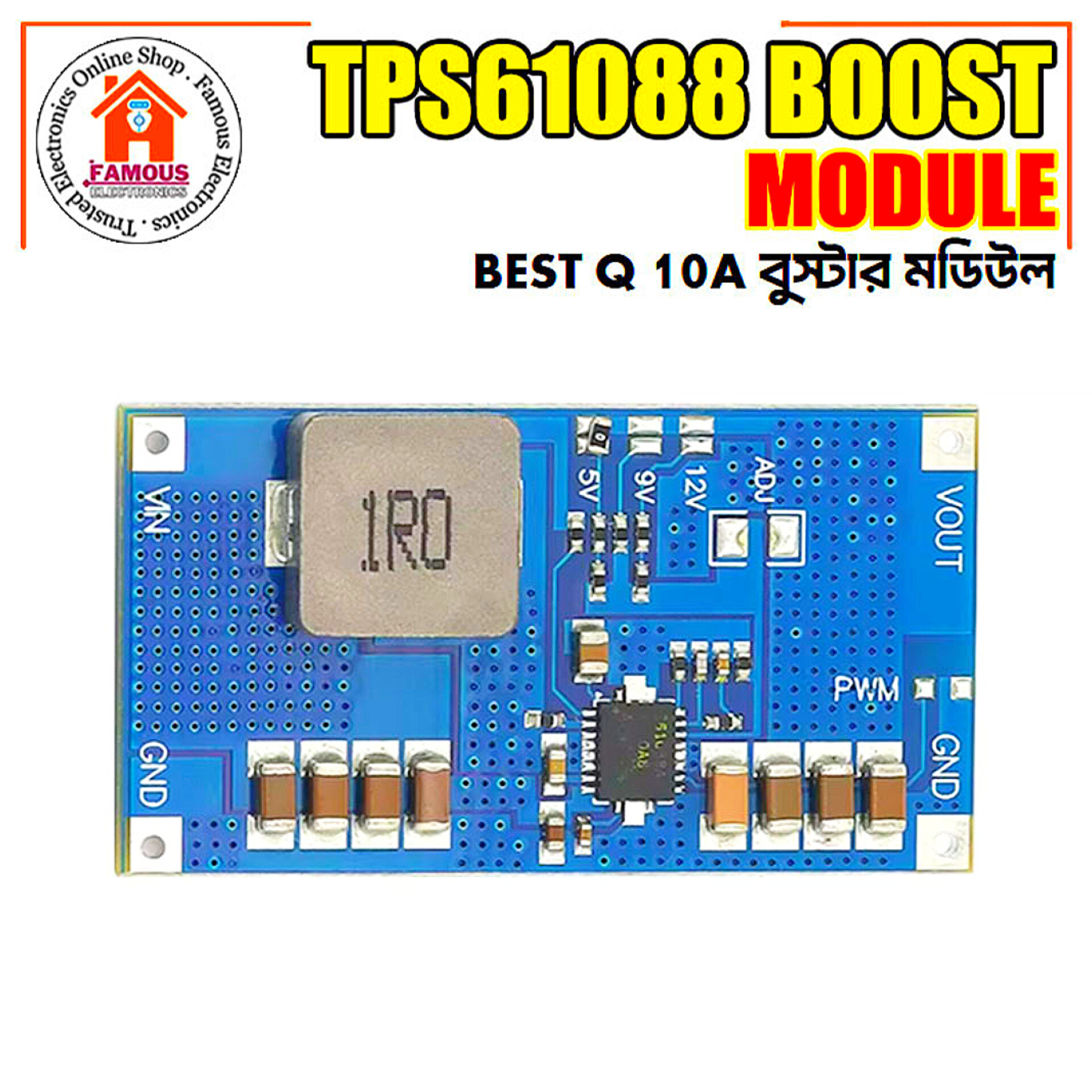 TPS61088 High-Power Best Q Boost Module 5V/9V/12V 10A Blue