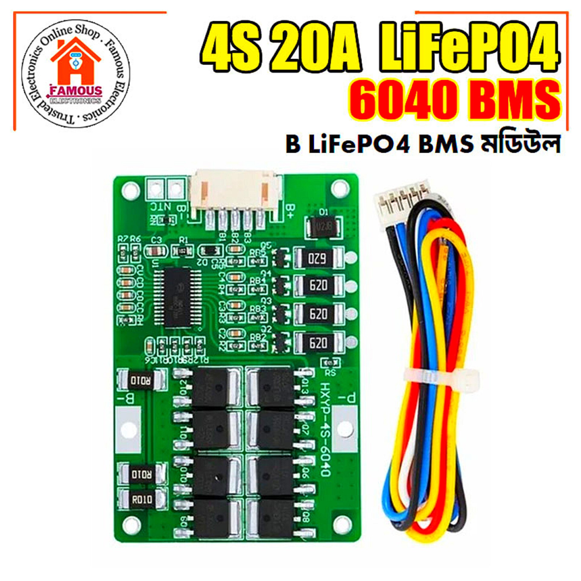4S 20A LiFePO₄ 6040 BMS Protection Board | 3.2V Cells | 14.4V Battery Pack With Balance Charging