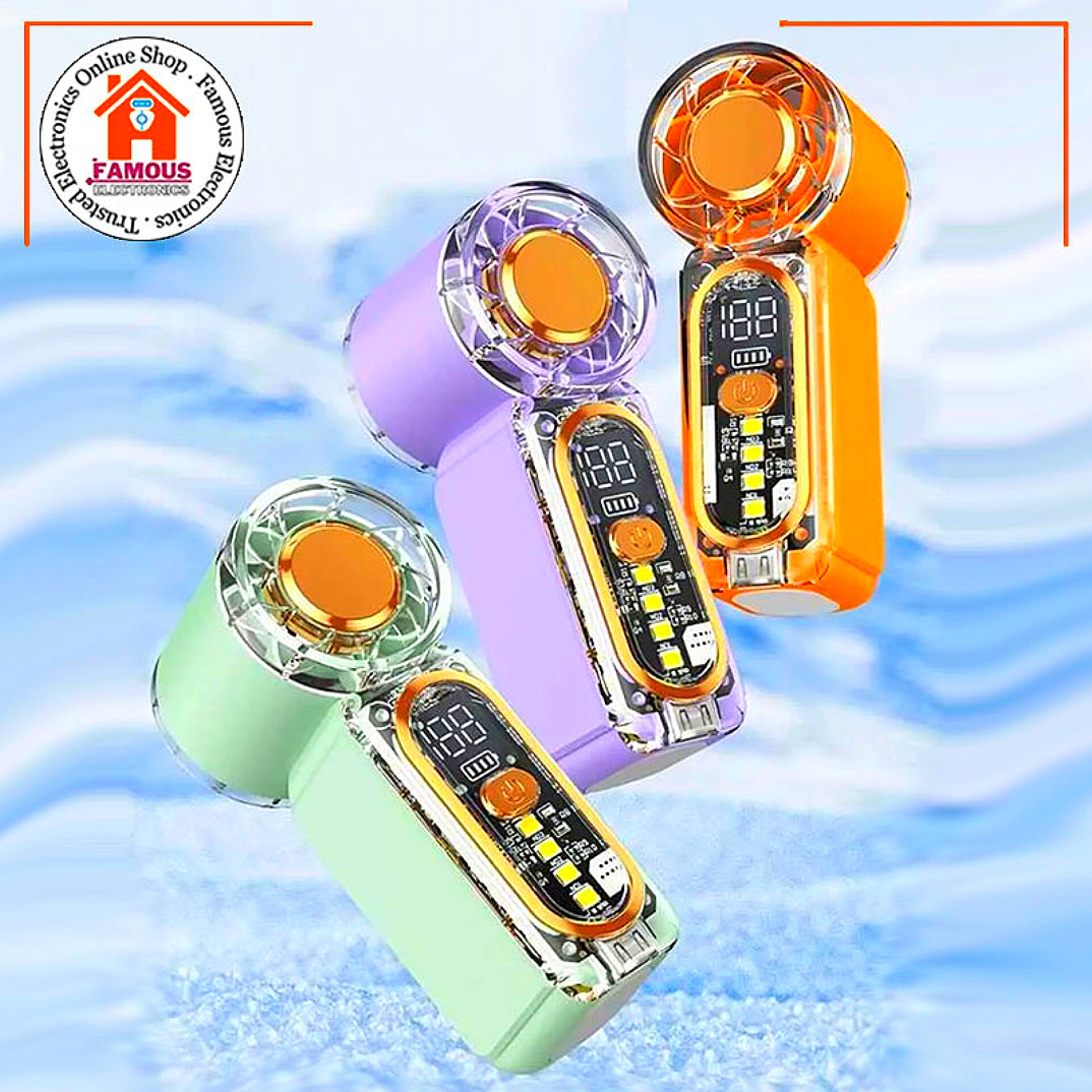 X699 100Gear High-Speed Transparent Handheld Fan Mini Turbo Pocket Fan with LED Light_img_7