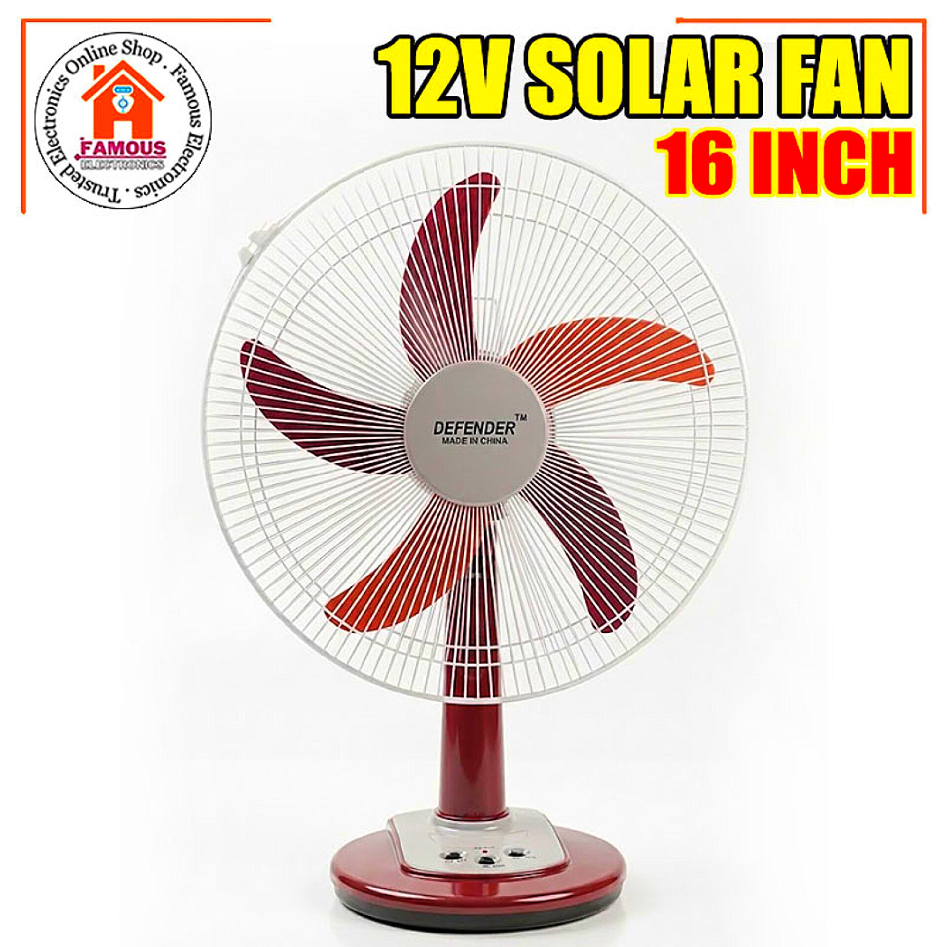 Defender 16-Inch 12V DC Solar Table Fan