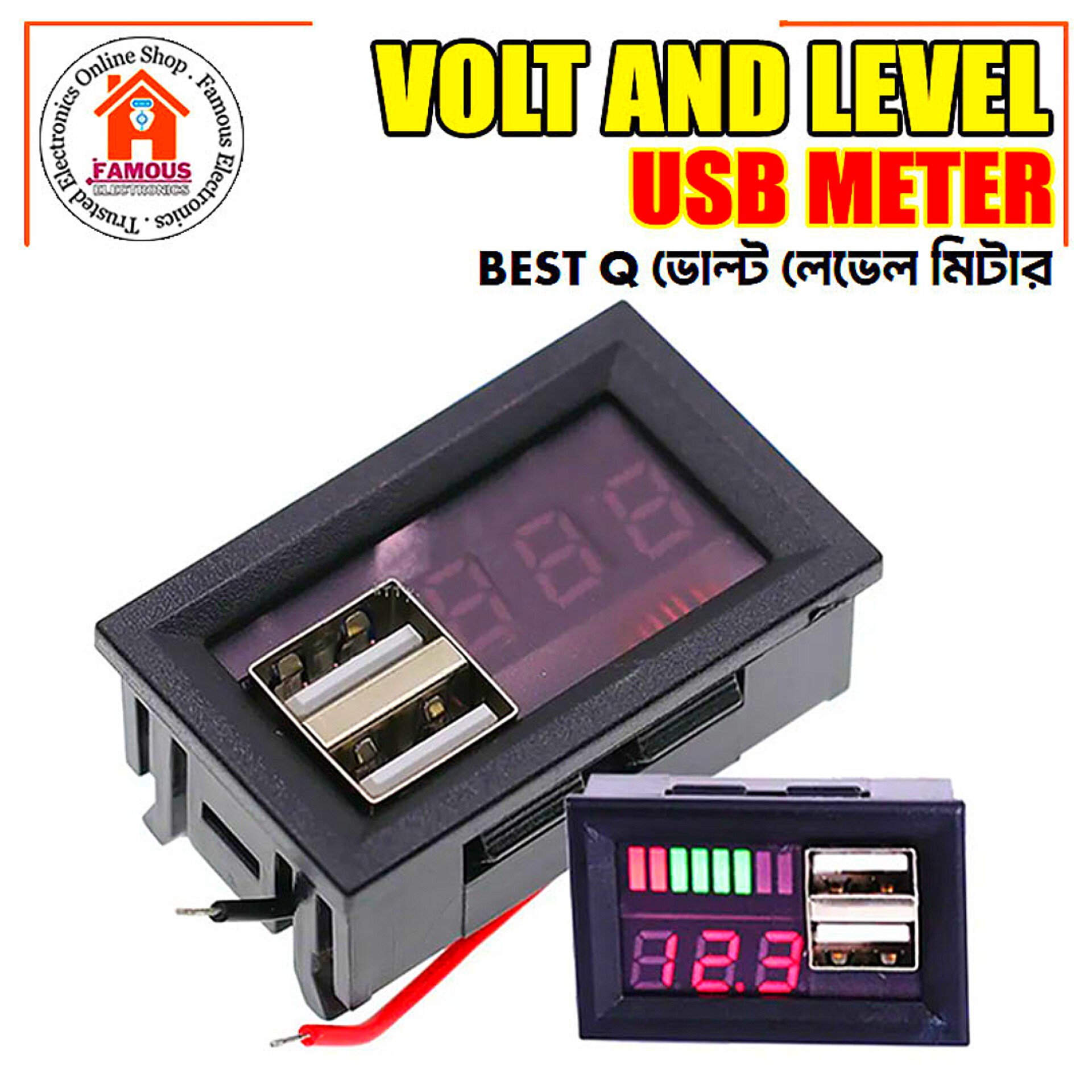 12V Digital Battery Capacity Indicator & Voltmeter with Dual USB Output
