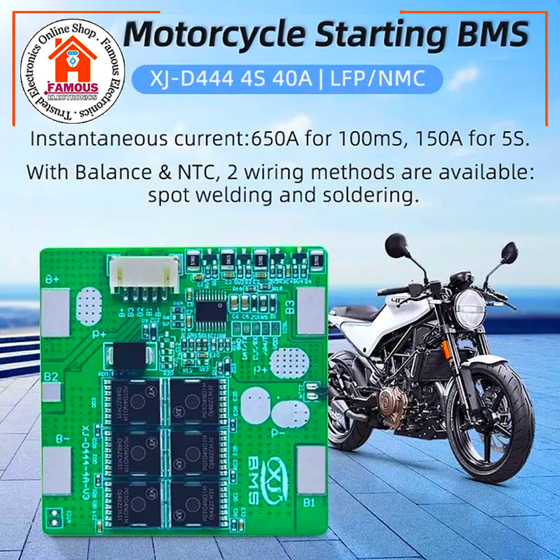 XJ-D444 4S 12V 650A Motorcycle Starter BMS Motorcycle Motorbike Self Start Starting BMS