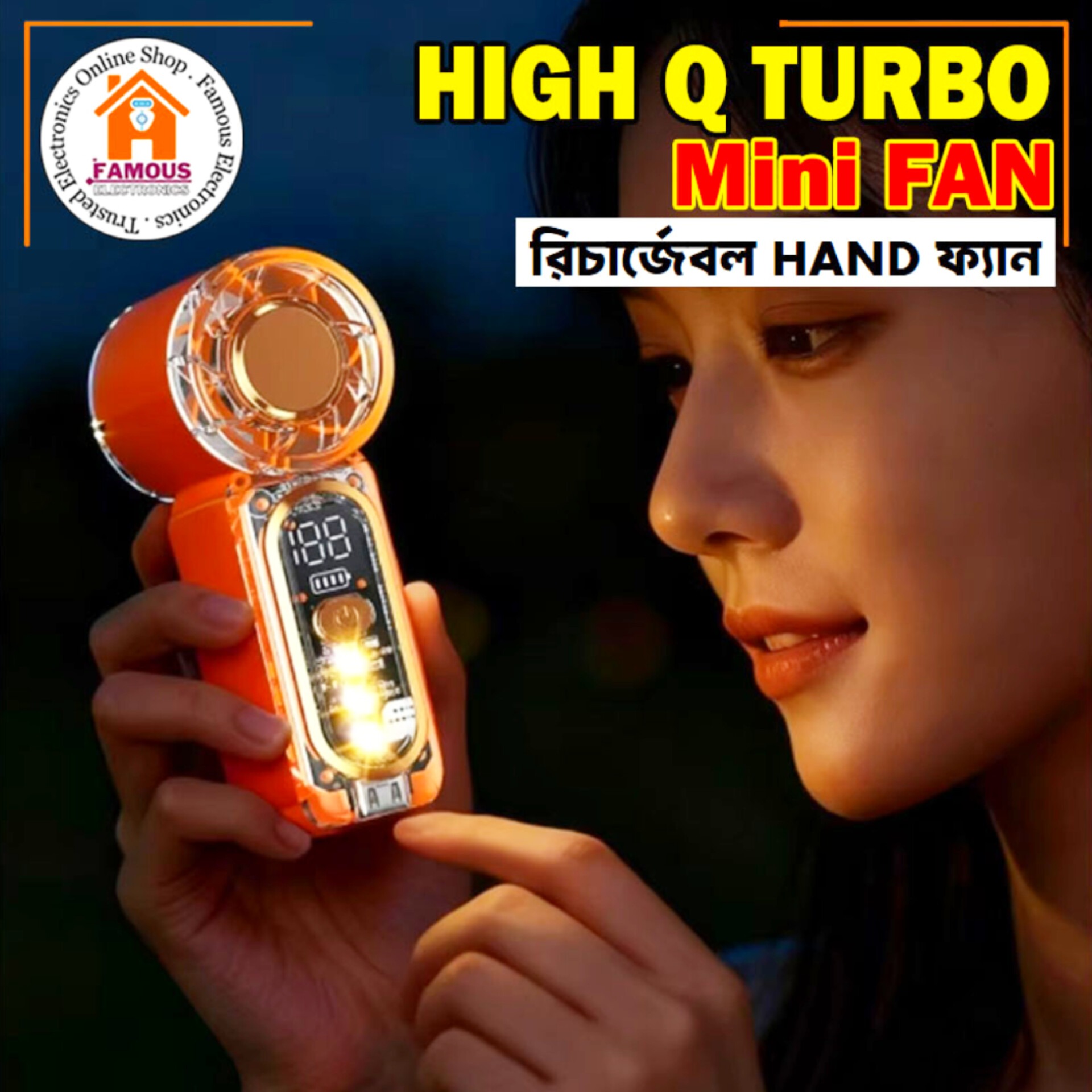 X699 100Gear High-Speed Transparent Handheld Fan Mini Turbo Pocket Fan with LED Light_img_3