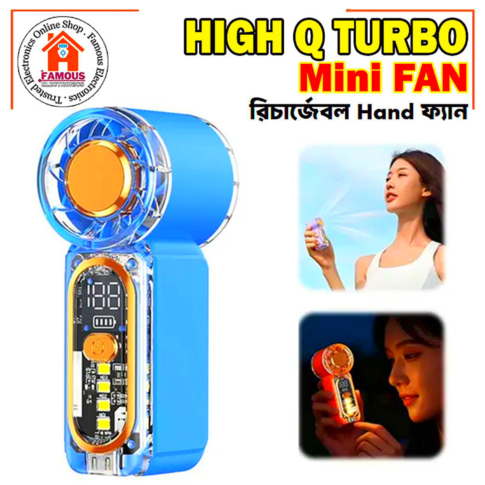 X699 100Gear High-Speed Transparent Handheld Fan Mini Turbo Pocket Fan with LED Light_img_1