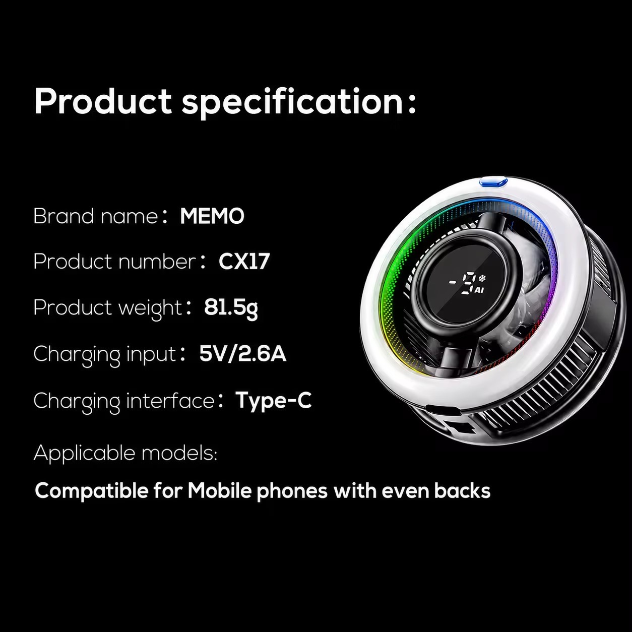Memo CX17 Ai 13w Mobile Phone Cooler Fan_img_1