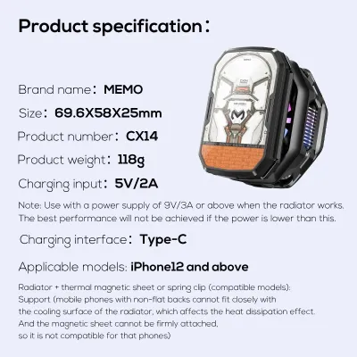 Memo CX14 10w Rechargeable and Wired Mobile Phone Cooler Fan_img_8