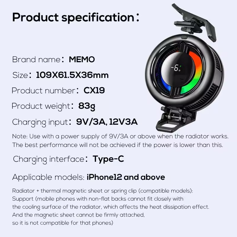 Memo CX19 15w Mobile Phone Cooler Fan And Wireless Charge_img_5