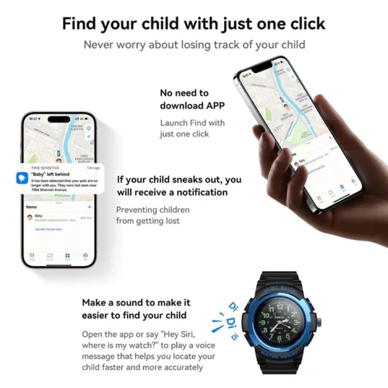 HOCO E112 Kids Quartz Watch with Smart Anti-Lost Tracker (Find My Network) – Black_img_1