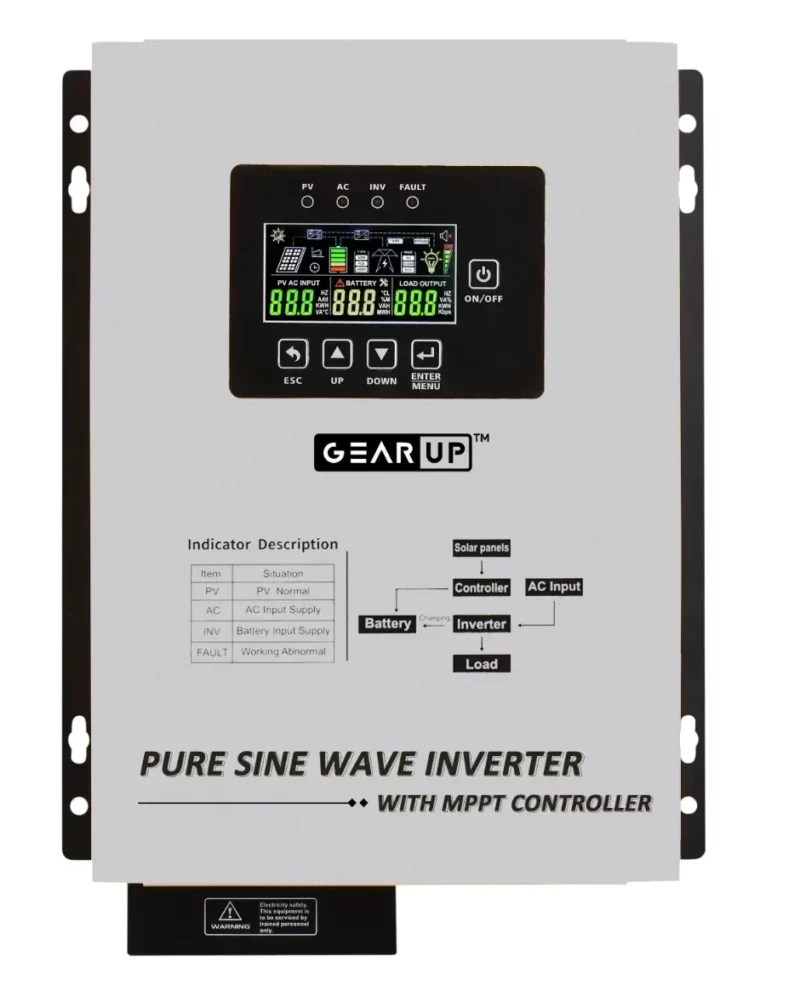GearUP 12V 1200W Pure Sine Wave Solar Inverter With 40A MPPT