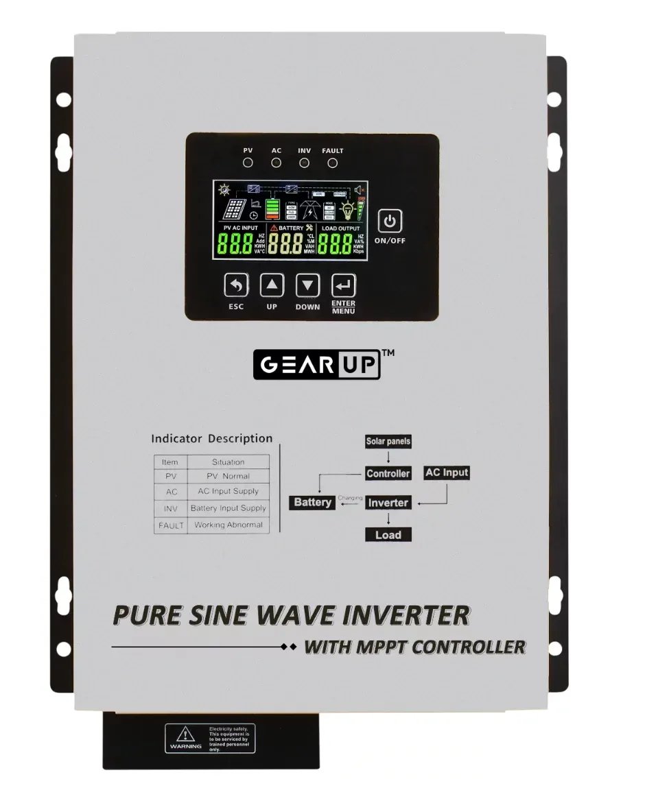 GearUP 24V 1200W Pure Sine Wave Solar Inverter With 40A MPPT